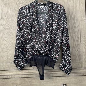 Free People Ditzy Butterfly Print Long Sleeve Bodysuit Top, Size S